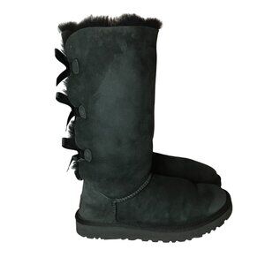Women's Bailey Bow Tall II Black Suede Sherpa Lined Boot SZ 8/39